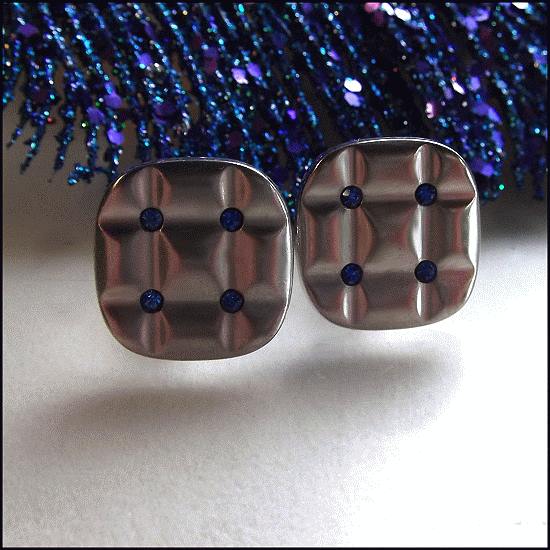 1960s Signed Anson Silver w Sapphire Crystals Vintage Cufflinks