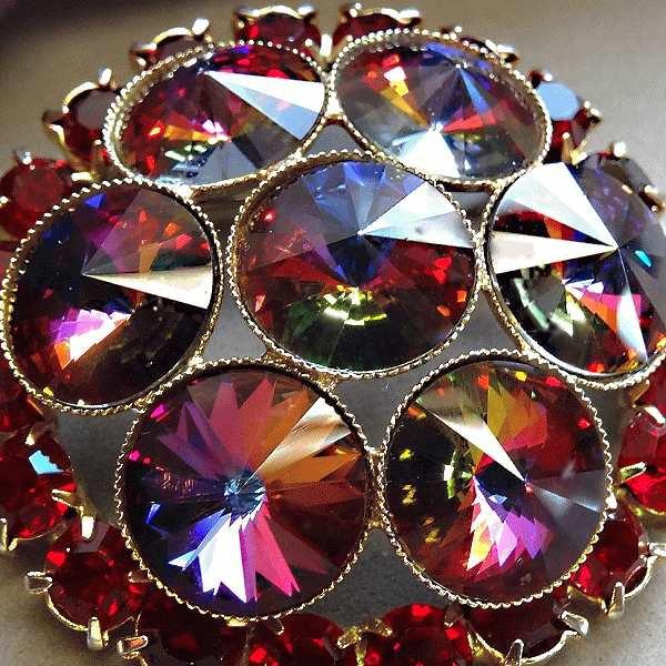 1950s Schiaperelli Rainbow Rivoli Vintage Crystal Brooch