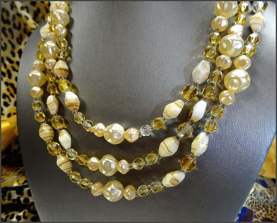 1950s West German Superb Pearl Citrine Crystal Necklace w Earrings Set