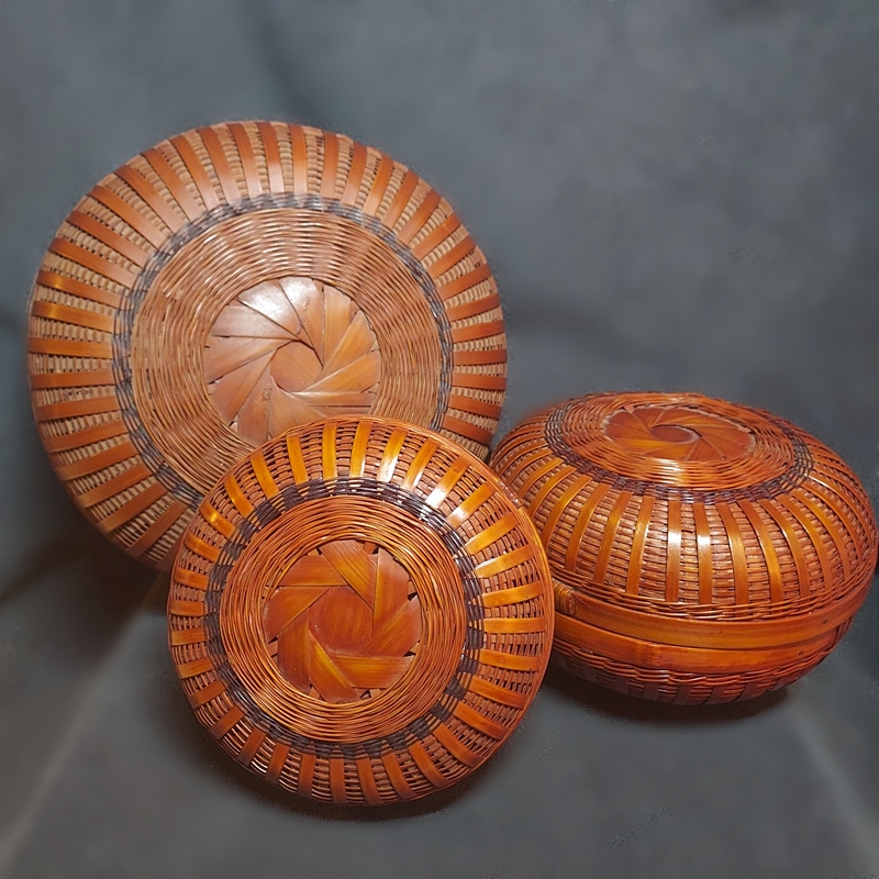 Bamboo Vintage Baskets Mid 20th Century Set of 3 Round Nesting