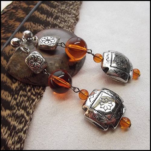 1980s Silver n Tortoise Long Dangle Vintage Pierced Earrings