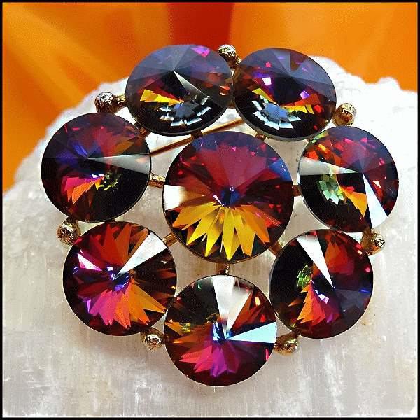1950s Signed Weiss Rainbow Rivoli Vintage Fire Crystal Brooch