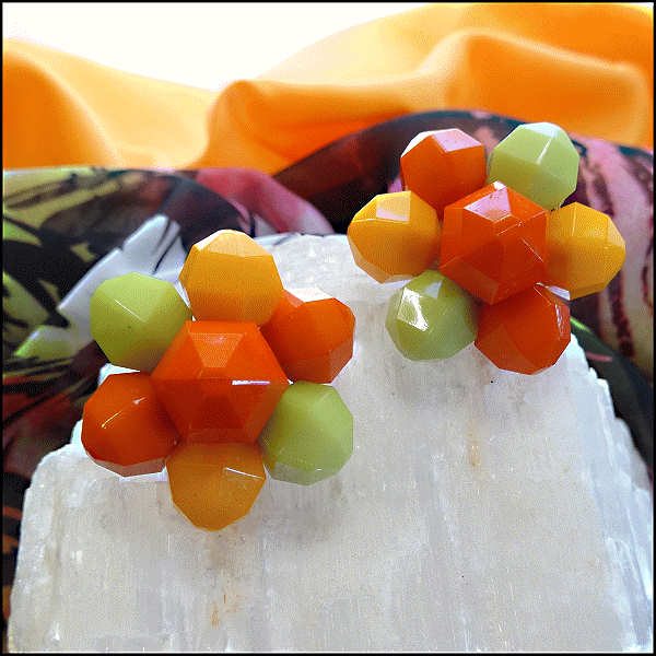 1950s Vintage Earrings WILD Big Neon Bakelite Flowers