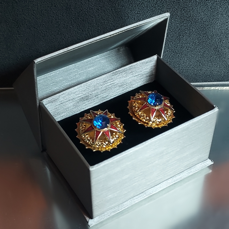 1970s Big Regal 8 Point Star Red Blue Gold Vintage Cufflinks