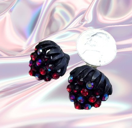 1950s Austrian Crystal Vintage Clip Earrings Petite Rhinestone Berries