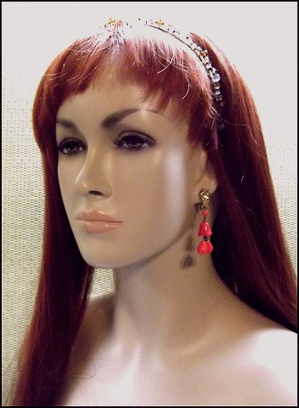 1940s Vintage Earrings Czech Red Glass Bell Flower Dangles