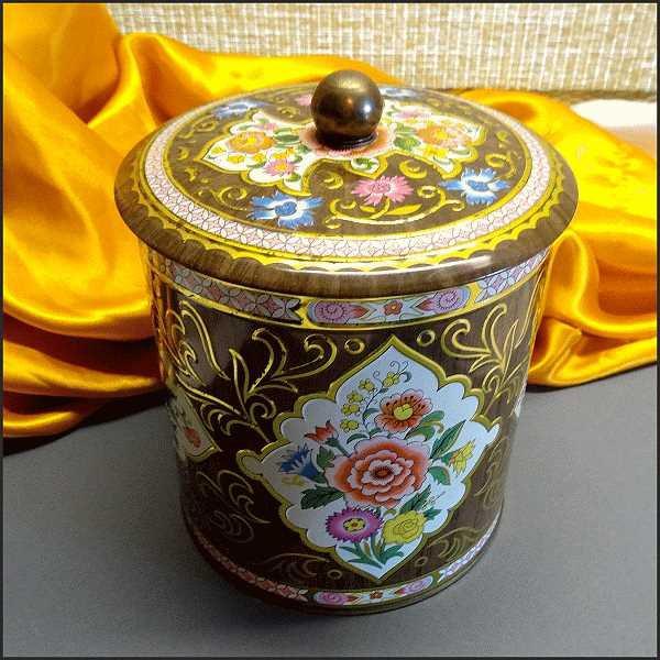 1960s Daher English Vintage Canister Tin Gold Fleur de Lis