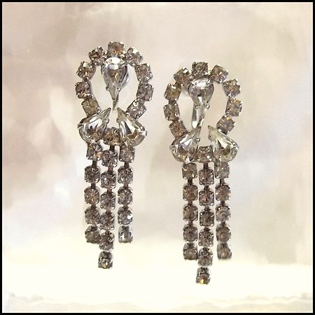 1950s Vintage Earrings Art Deco Pear Crystal Chandelier Petite Dangles