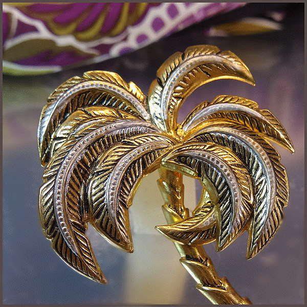 1950s 24kt Gold GP Palm Tree Pin Spanish Damascene