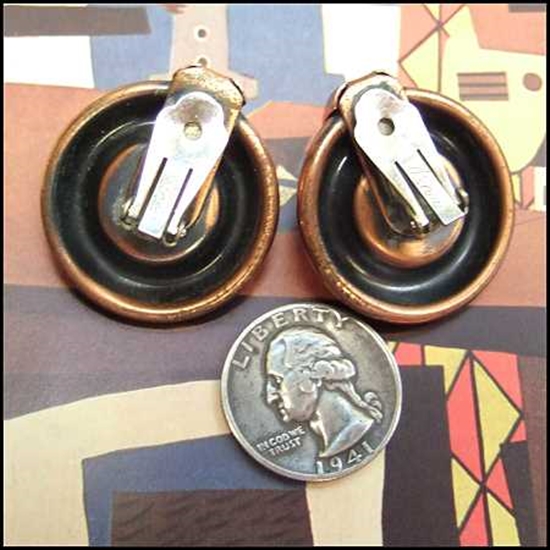 1950s Signed RENOIR Orb Hoops Vintage Copper Earrings