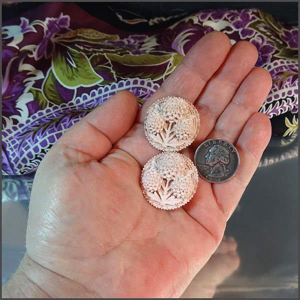 1950s Rare Pink Celluloid Chrysanthemum Vintage Clip Earrings