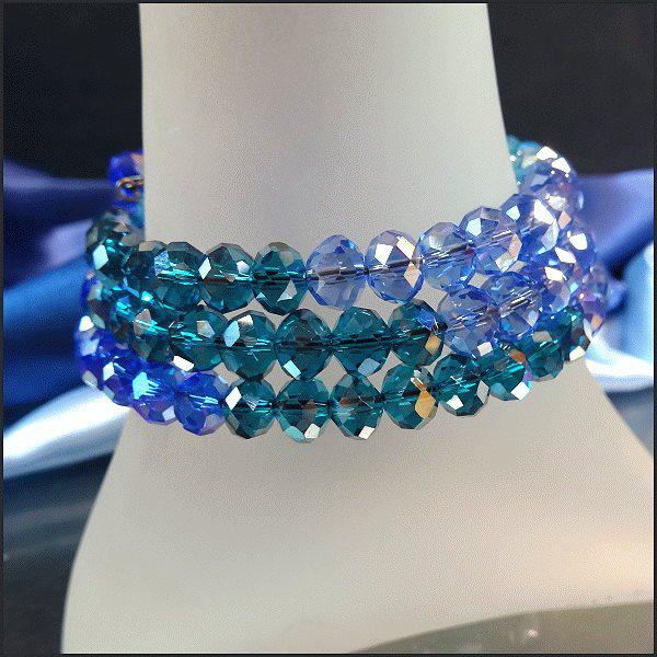 Caribbean Blues Austrian Rondelle Crystals Vintage Wrap Bracelet