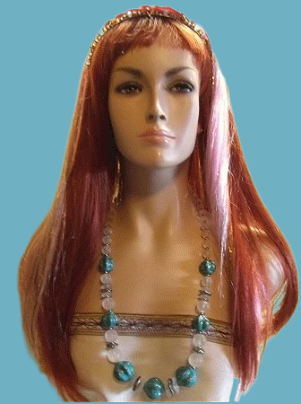 1970s Vintage Necklace Long Turquoise Beads w Mermaid Camphor Lucite 