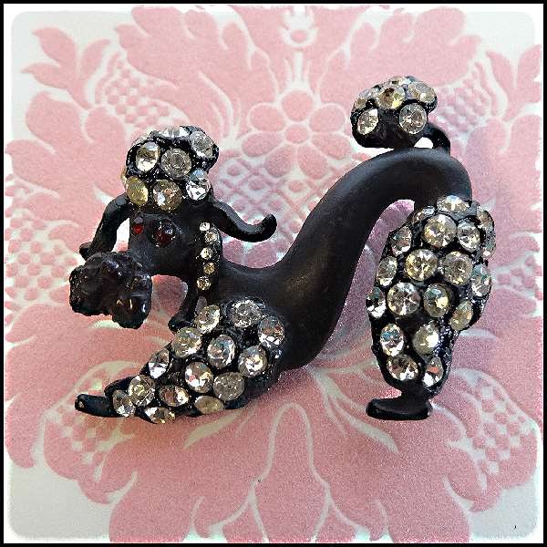 1950s Signed BSK Vintage Rhinestone Poodle Pin