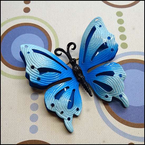 1960s Vintage Butterfly Brooch Pop Art 3D Blue Enamel Pin