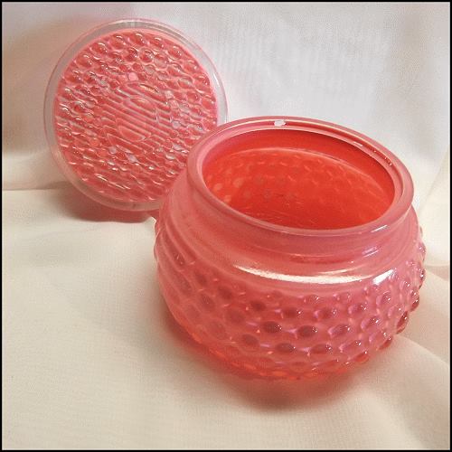 1940s Vintage Pink Hobnail Glass Powder Box Vanity Accessory