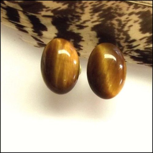 1970s Tigers Eye Gemstone Petite Vintage Pierced Earrings