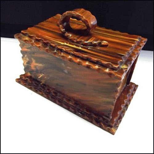 1940s Arts and Crafts Vintage Jewelry Box Rare Marbled Bakelite Like Resin