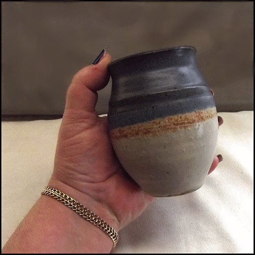 Signed North Carolina Pottery Vase Blue Gaze Stoneware