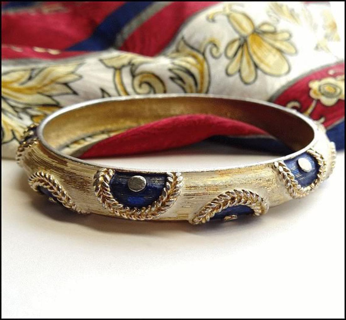 1950s Signed BOUCHER Gold Silver Retro Vintage Bangle Bracelet