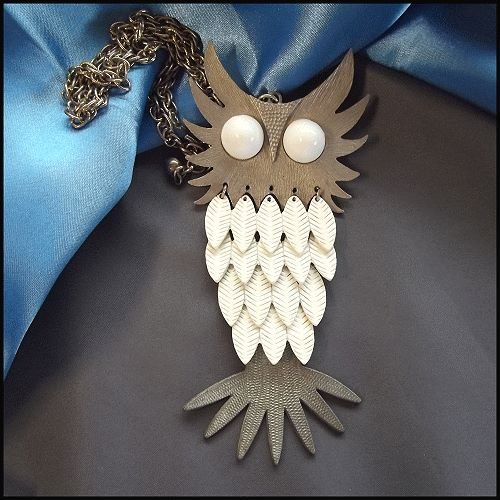 1960s Authentic Vintage Owl Necklace BIG Segmented Bird Pendant