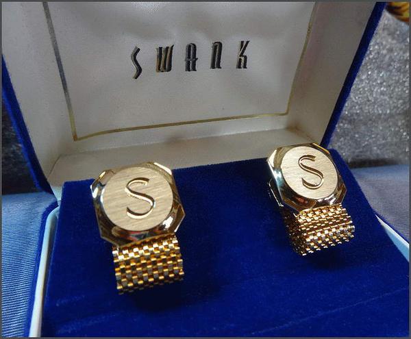 1970s Silver Gold S Monogram Vintage Cufflinks Signed Swank w Org Box
