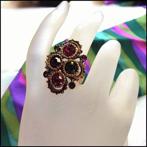 Austrian Lites Crystal Ring 1973 Sarah Coventry Jewelry