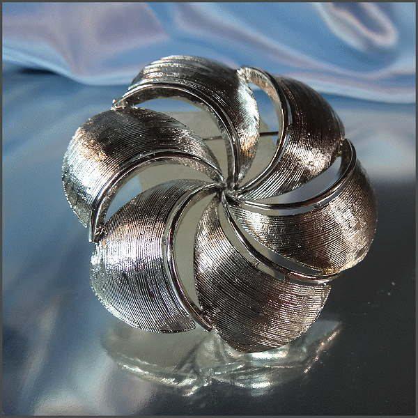 1960s Vintage Big Spiral Silver Brooch Signed SELRO 