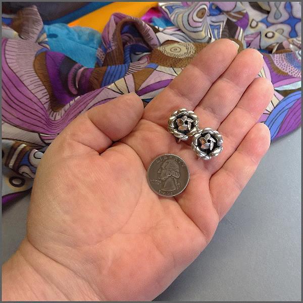 1940s Vintage Sterling Silver Earrings Petite Rose Buds 