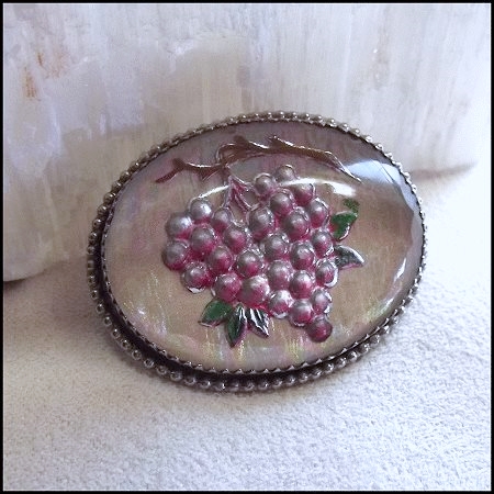 1940s Vintage Grape Pin Bavarian Iridescent Glass