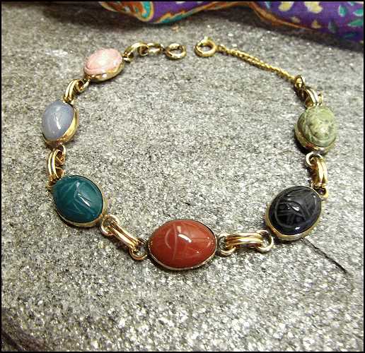 1950s 12kt GF Gemstone Vintage Scarab Bracelet