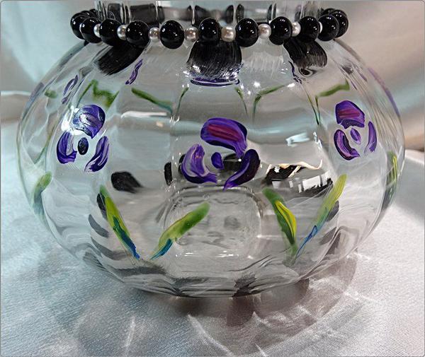 1998 Vintage Crystal Vase Hand Painted Signed Blowing Rock NC BJ Kinzler