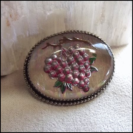 1940s Vintage Grape Pin Bavarian Iridescent Glass 