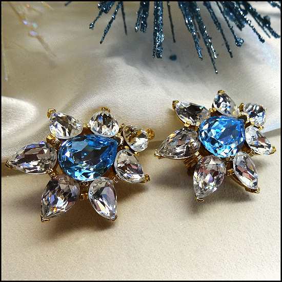 Todd Anthony Signed Aquamarine Crystal Star Designer Earrings