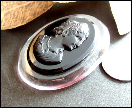 1950s Vintage Cameo Brooch Big Clear n Black Lucite Pin or Pendant