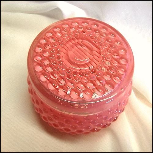 1940s Vintage Pink Hobnail Glass Powder Box Vanity Accessory
