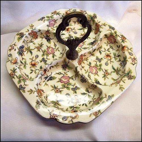 1930s Art Deco Chintz Porcelain Serving Tray Hand Painted