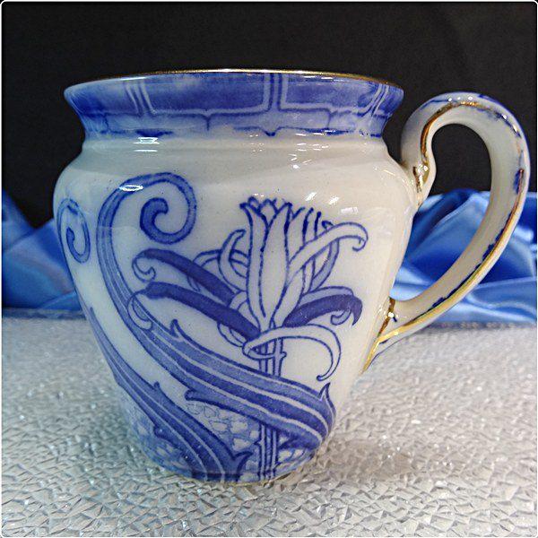 1920s Antique Royal Doulton Flow Blue Lily Over Sized Cup