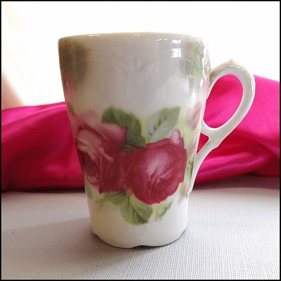 Early 20th Century Antique Demitasse German Teacup Luster Glaze Roses