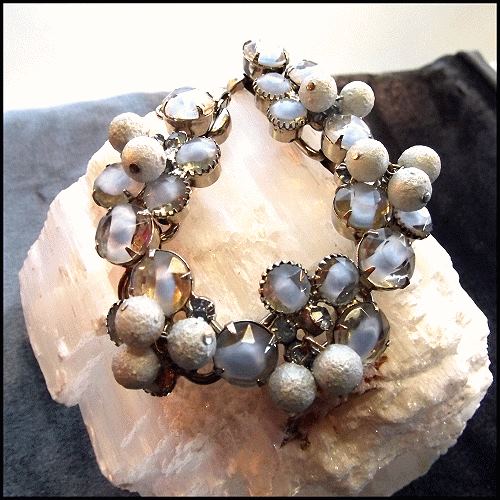 1950s Delizza Elster French Blue Givre Glass Vintage Juliana Bracelet