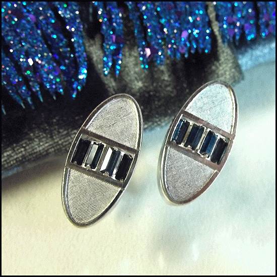 1950s Silver Orb Blue Crystal Signed Swank Vintage Cufflinks