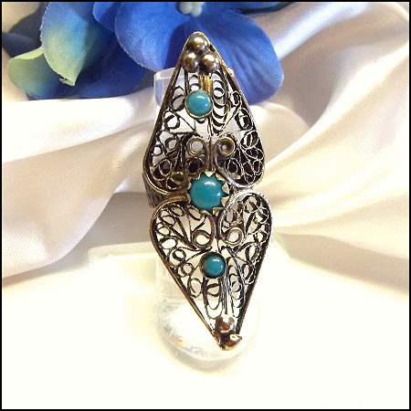 1950s Vintage Persian Silver Ring Massive Filigree Design