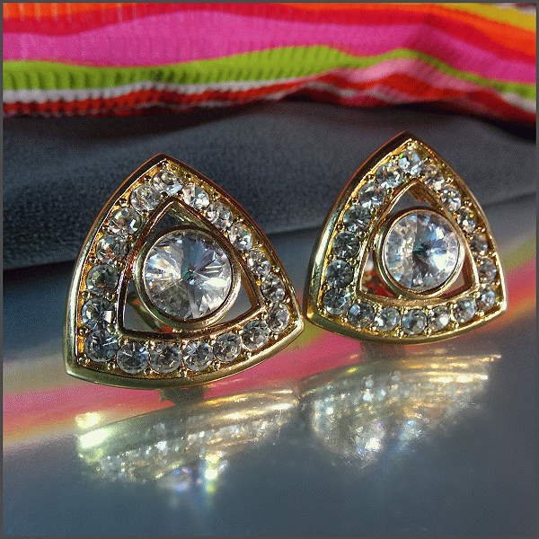 Chic Fashion Earrings Rivoli Crystal Clips Holiday Jewelry