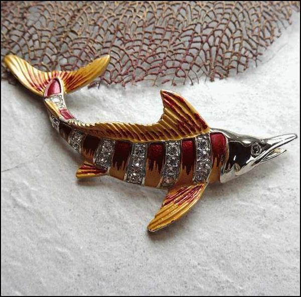 1950s Rare Sailfish Marlin Big Vintage Brooch Pin