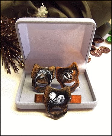 1950s Copper Enamel Vintage Cufflinks w Tie Clasp Set