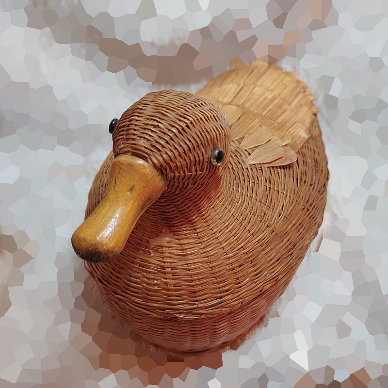 1970s Honey Bamboo Rattan Bird Vintage Basket