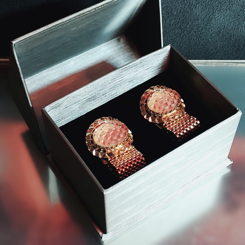 1970s Designer Dante Pink Crystal Checkerboard Faceted Vintage Cufflinks