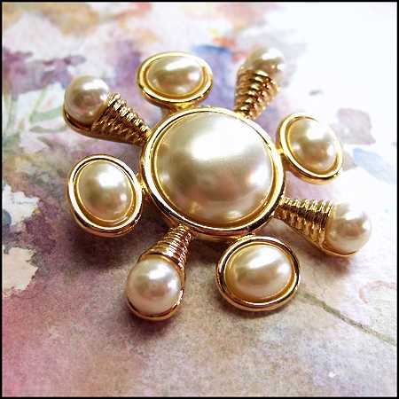 Kenneth J Lane Signed Large Maltese Cross Pearl Vintage Brooch or Pendant