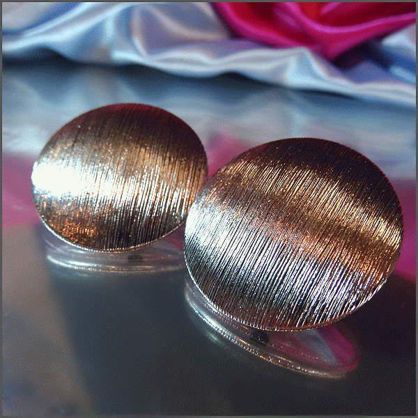1950s Signed CORO Big Etched Silver Buttons Vintage Clip Earrings