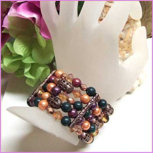1980s Jewel Tone Colors w Crystals Vintage Pearl Cuff Bracelet